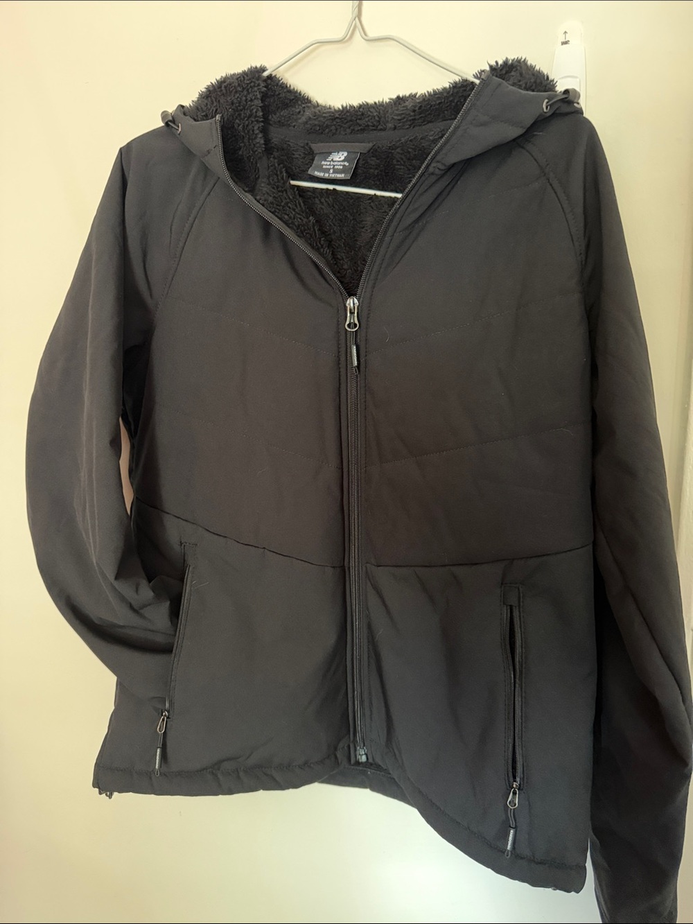 New Balance Black Hooded Puffer Jacket with Fleece Lining